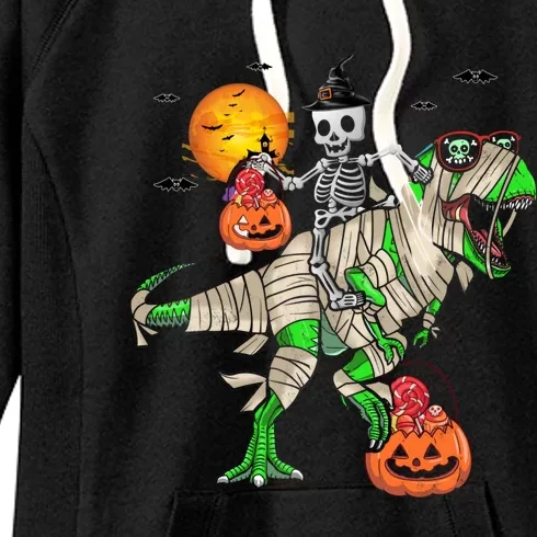 Skeleton Witch Riding TRex Mummy Halloween Gift Women's Fleece Hoodie