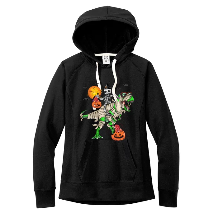 Skeleton Witch Riding TRex Mummy Halloween Gift Women's Fleece Hoodie