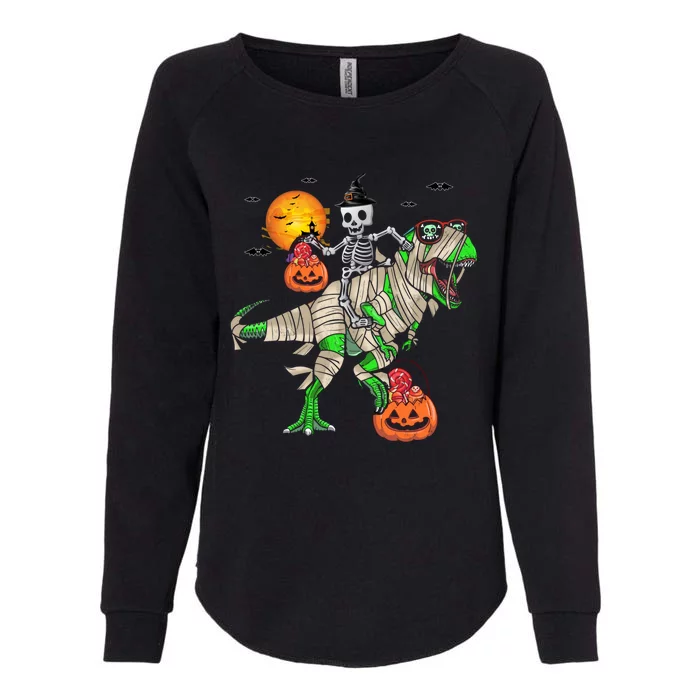 Skeleton Witch Riding TRex Mummy Halloween Gift Womens California Wash Sweatshirt