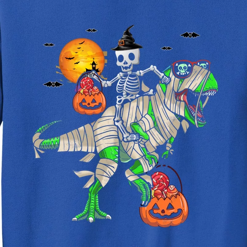 Skeleton Witch Riding TRex Mummy Halloween Gift Tall Sweatshirt