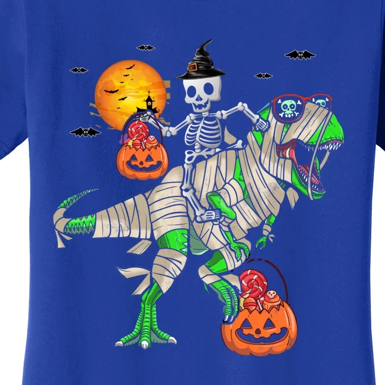 Skeleton Witch Riding TRex Mummy Halloween Gift Women's T-Shirt