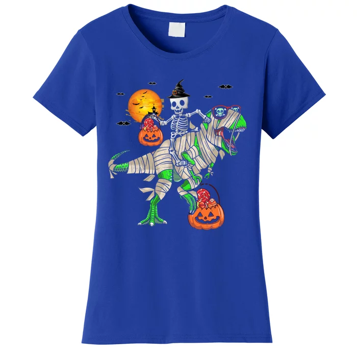 Skeleton Witch Riding TRex Mummy Halloween Gift Women's T-Shirt