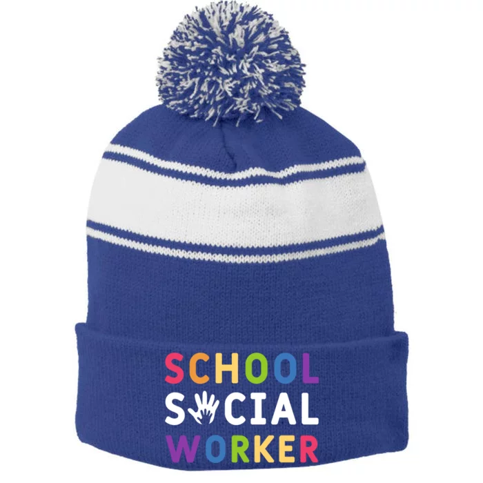 Social Work Rainbow School Social Worker Gift Stripe Pom Pom Beanie