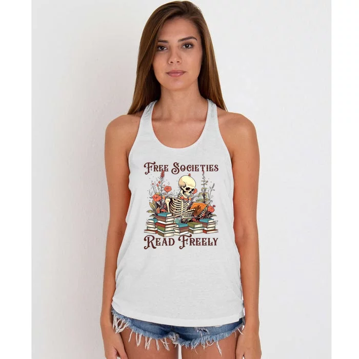 Strong Woman Reads Books Free Societies Read Freely Books Women's Knotted Racerback Tank