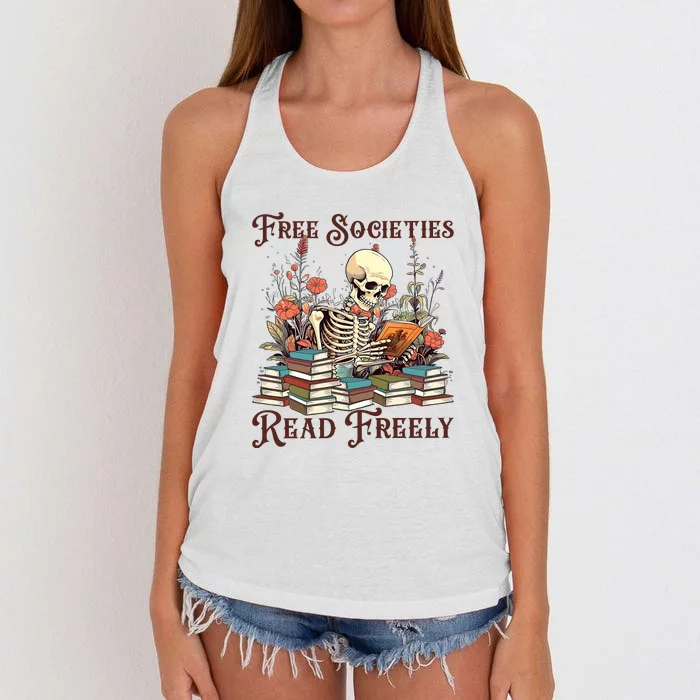 Strong Woman Reads Books Free Societies Read Freely Books Women's Knotted Racerback Tank