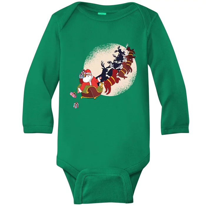 Santa With Reindeers Christmas Baby Long Sleeve Bodysuit