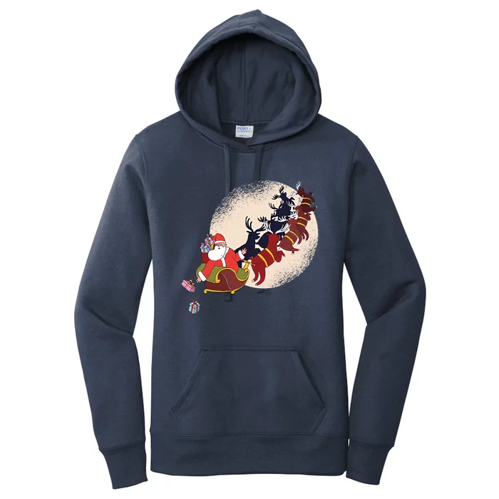 Santa With Reindeers Christmas Women's Pullover Hoodie