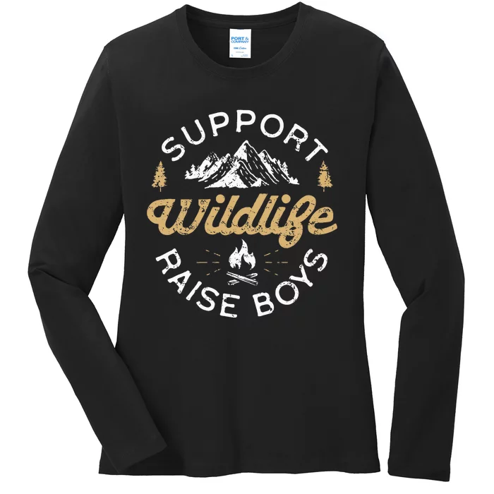 Support Wildlife Raise Parent Mom & Dad Gift Ladies Long Sleeve Shirt