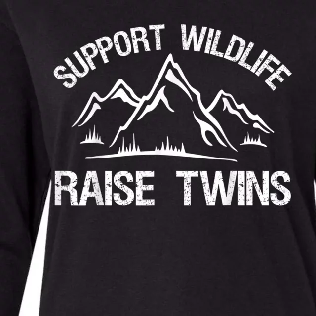 Support Wildlife Raise Twins Shirt Funny Twin Mom Dad Womens Cotton Relaxed Long Sleeve T-Shirt