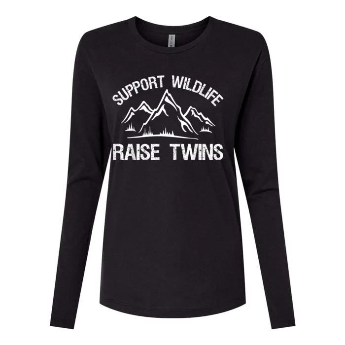 Support Wildlife Raise Twins Shirt Funny Twin Mom Dad Womens Cotton Relaxed Long Sleeve T-Shirt