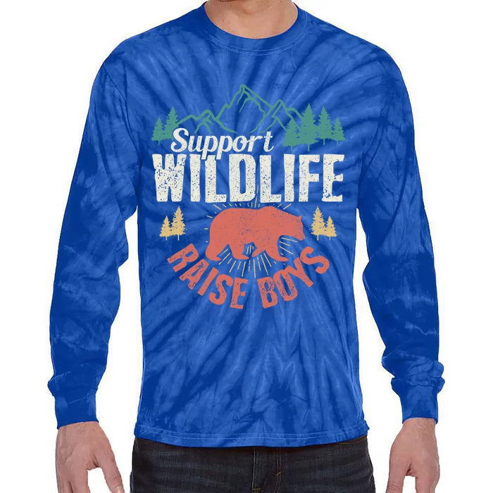 Support Wildlife Raise Mom Dad Wild One Funny Gift Tie-Dye Long Sleeve Shirt