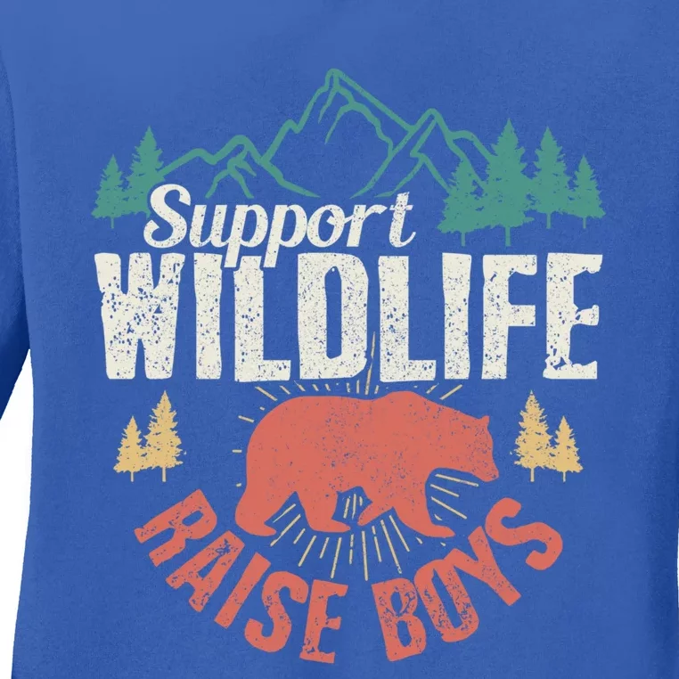 Support Wildlife Raise Mom Dad Wild One Funny Gift Ladies Long Sleeve Shirt