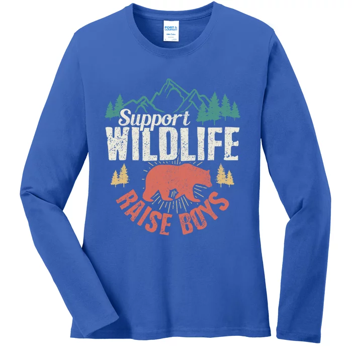 Support Wildlife Raise Mom Dad Wild One Funny Gift Ladies Long Sleeve Shirt