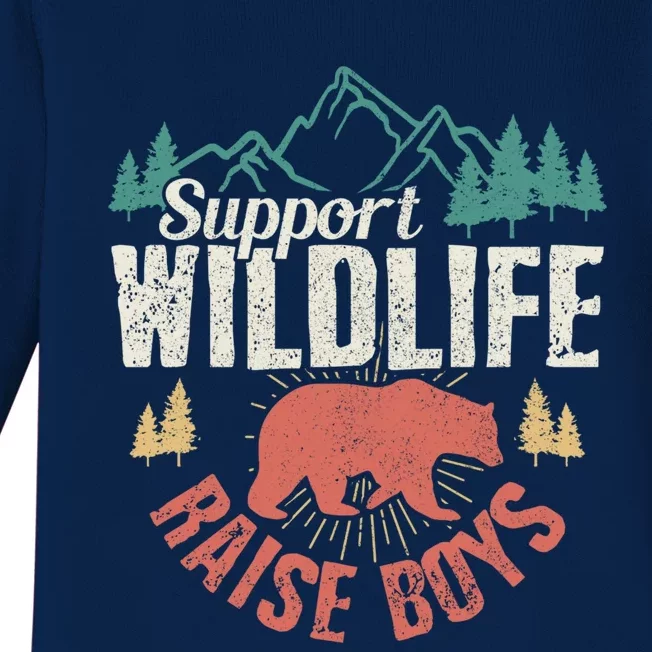 Support Wildlife Raise Mom Dad Wild One Funny Gift Baby Long Sleeve Bodysuit