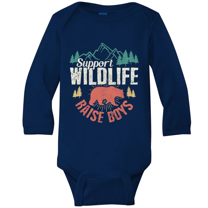 Support Wildlife Raise Mom Dad Wild One Funny Gift Baby Long Sleeve Bodysuit