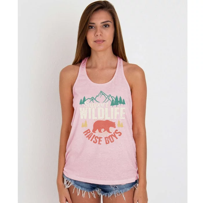 Support Wildlife Raise Mom Dad Wild One Funny Gift Women's Knotted Racerback Tank