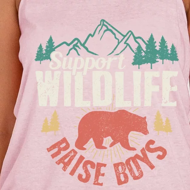 Support Wildlife Raise Mom Dad Wild One Funny Gift Women's Knotted Racerback Tank