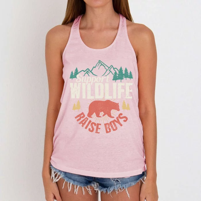 Support Wildlife Raise Mom Dad Wild One Funny Gift Women's Knotted Racerback Tank