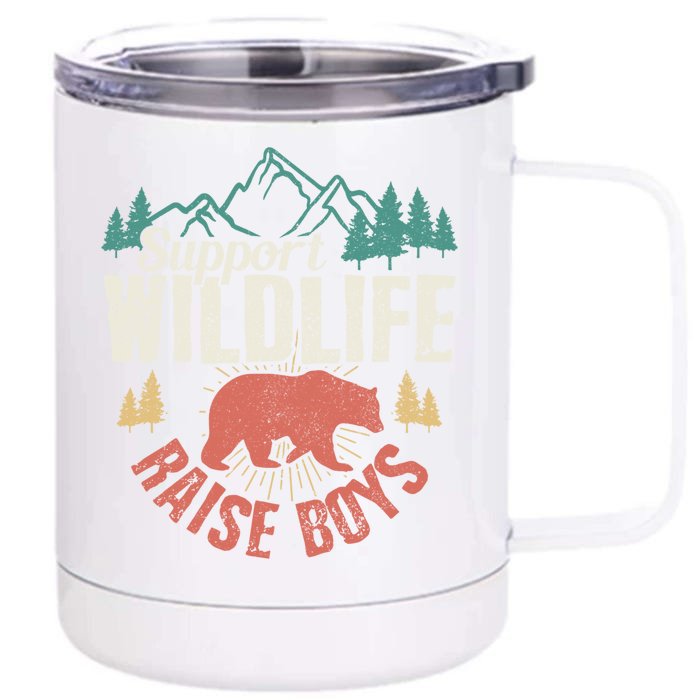 Support Wildlife Raise Mom Dad Wild One Funny Gift Front & Back 12oz Stainless Steel Tumbler Cup