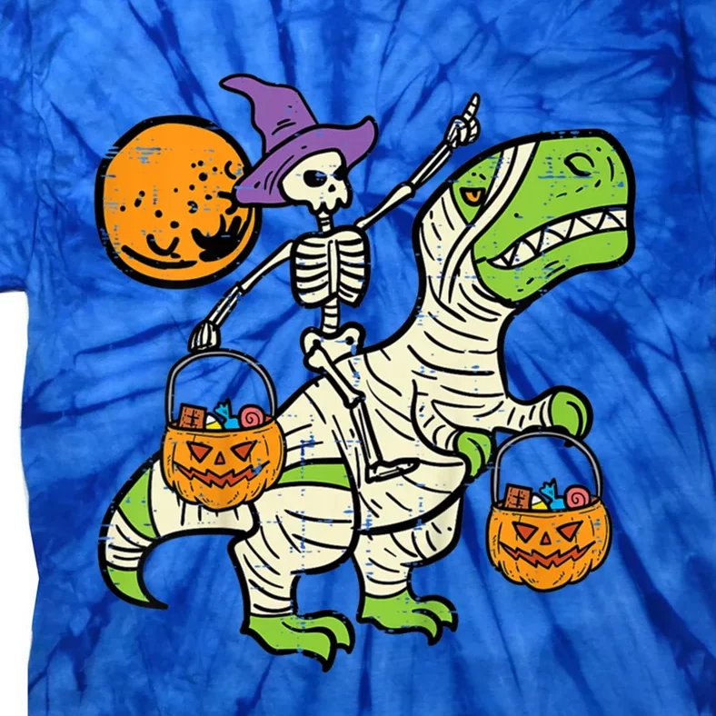 Skeleton Witch Riding Mummy Dinosaur Halloween Spooky Night Gift Tie-Dye T-Shirt