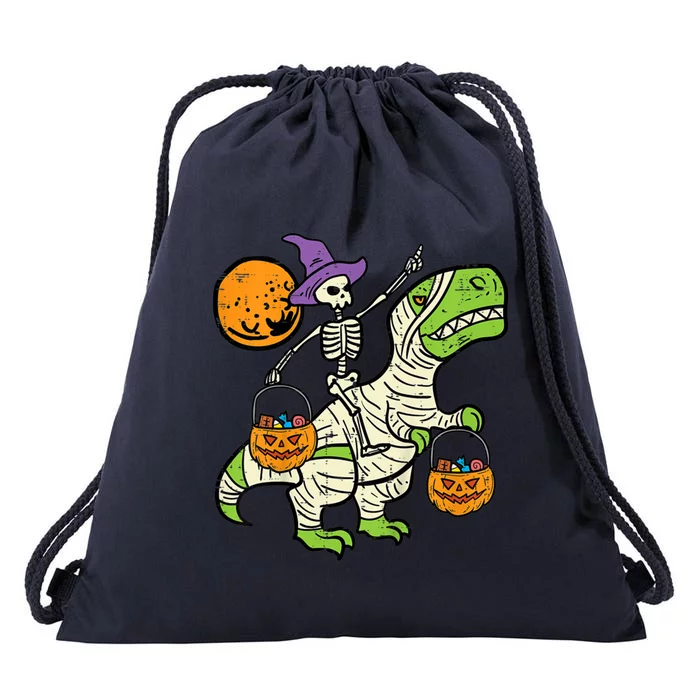 Skeleton Witch Riding Mummy Dinosaur Halloween Spooky Night Gift Drawstring Bag