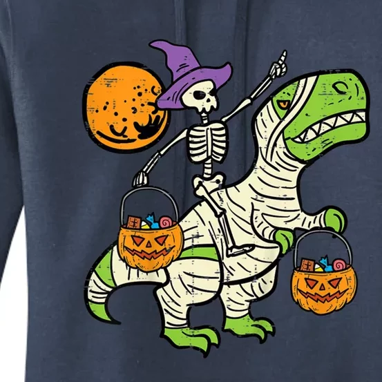 Skeleton Witch Riding Mummy Dinosaur Halloween Spooky Night Gift Women's Pullover Hoodie