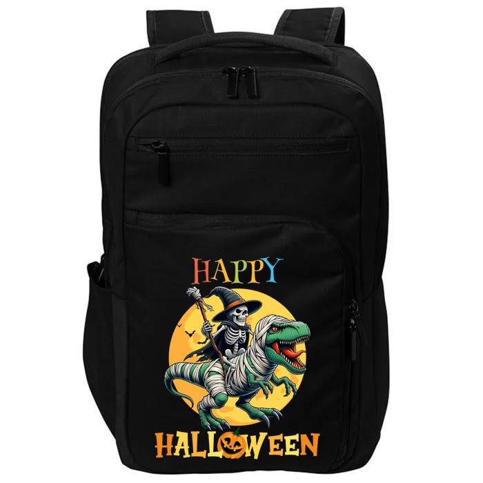 Scary Witch Riding Mummy Dinosaur T Rex Happy Halloween Cute Gift Impact Tech Backpack