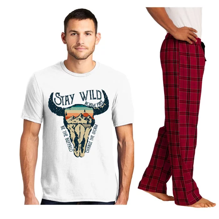 Stay Wild Roam Free Vintage Buffalo Desert Skull Pajama Set