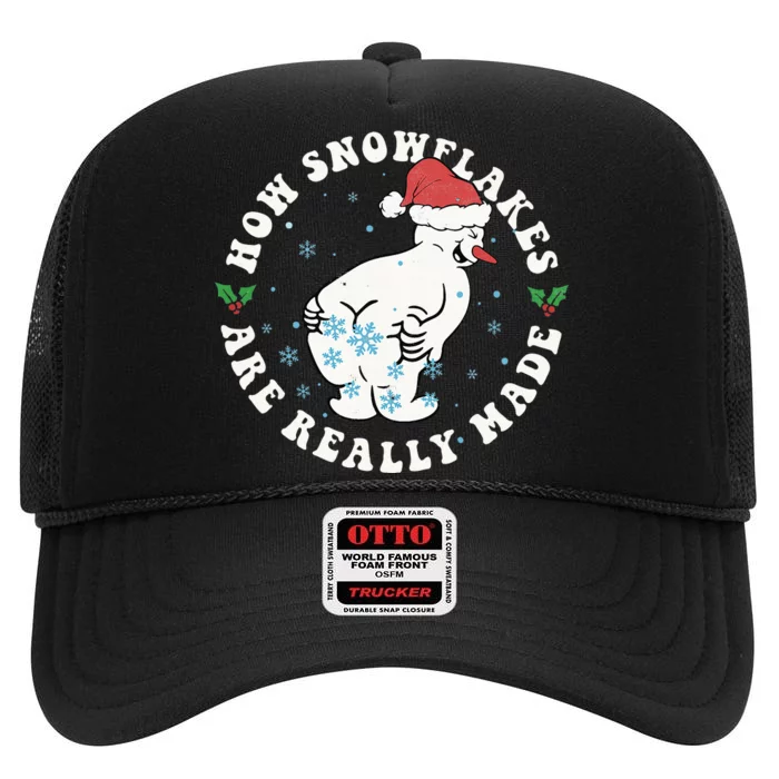 Snowflake Wonderland Retro Christmas Xmas Decor High Crown Mesh Trucker Hat