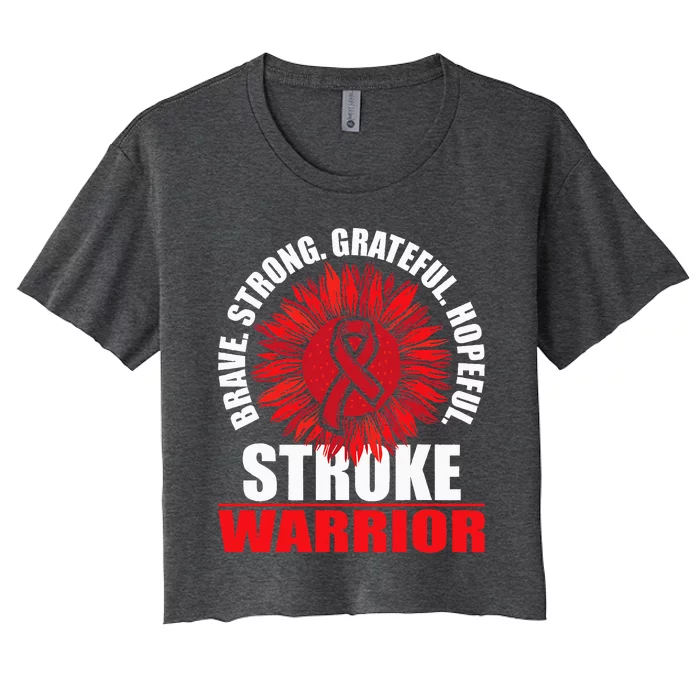 Stroke Warrior Stroke Survivor Red Awareness Ribbon Women's Crop Top Tee