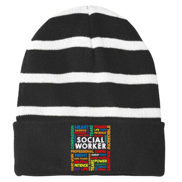 Social Worker School Social Worker Striped Beanie with Solid Band