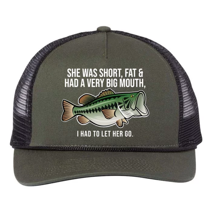 She Was Short Fat And Had A Big Mouth Bass Funny Fishing Retro Rope Trucker Hat Cap