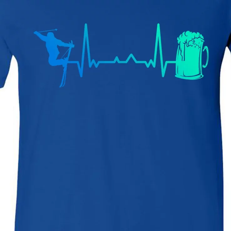 Skiing Winter Sports Heartbeat Ekg Skier Ski Skiing Gift V-Neck T-Shirt