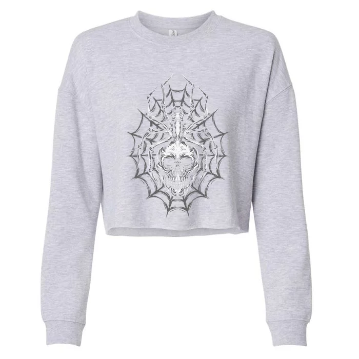 Spider Web Skull Halloween Spider Cropped Pullover Crew