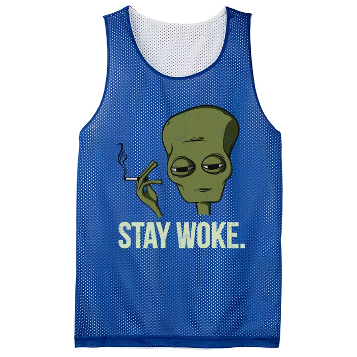 Stay Woke Smoking Alien Funny Chilled Aware Gift Mesh Reversible Basketball Jersey Tank