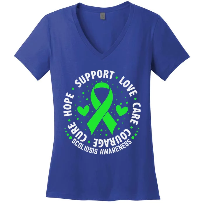 Scoliosis Warrior Survivor Green Ribbon Scoliosis Awareness Gift Women's V-Neck T-Shirt