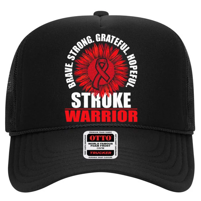 Stroke Warrior Stroke Survivor Red Awareness Ribbon High Crown Mesh Trucker Hat