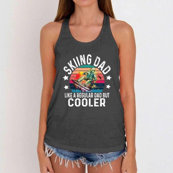 Sunset Watercolor Ski Dad Like A Regular Dad Only Way Cooler Daddy Skier Gift Women's Knotted Racerback Tank