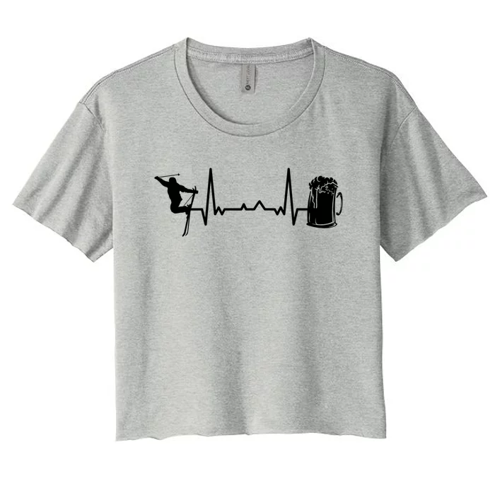 Skiing Winter Sports Great Gift Heartbeat Ekg Skier Ski Skiing Gift Women's Crop Top Tee