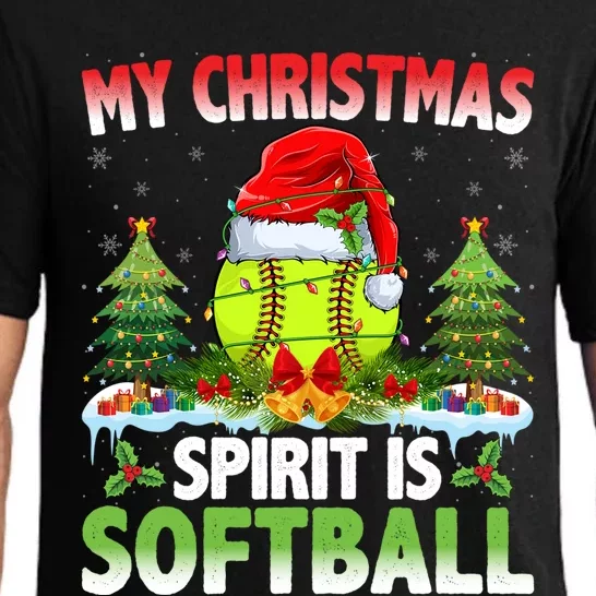 Softball Wearing Santa Hat My Christmas Spirit Is Softball Great Gift Pajama Set