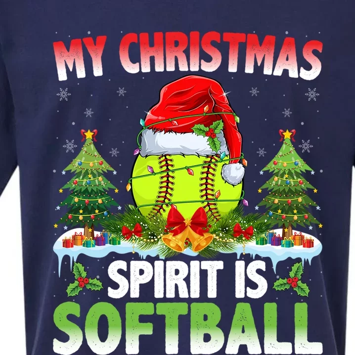 Softball Wearing Santa Hat My Christmas Spirit Is Softball Great Gift Sueded Cloud Jersey T-Shirt