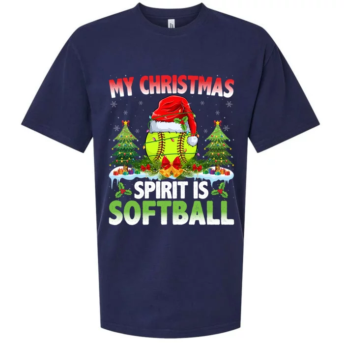 Softball Wearing Santa Hat My Christmas Spirit Is Softball Great Gift Sueded Cloud Jersey T-Shirt