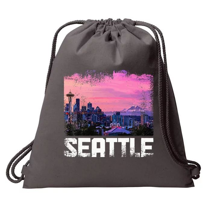 Seattle Washington Skyline Pnw Vintage Pride Drawstring Bag