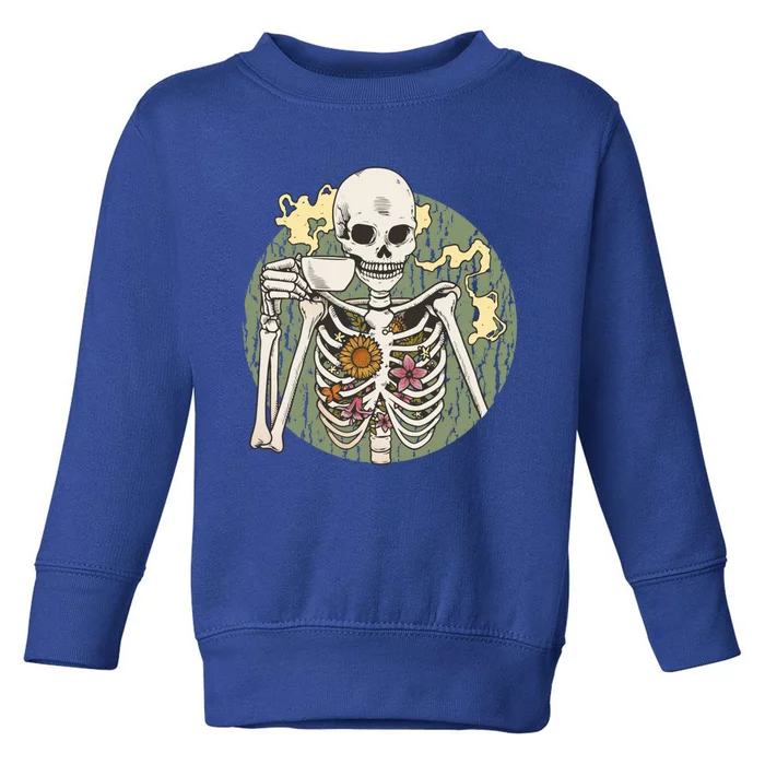 Skeleton With Steaming Cup Of Coffee Cool Gift Toddler Sweatshirt