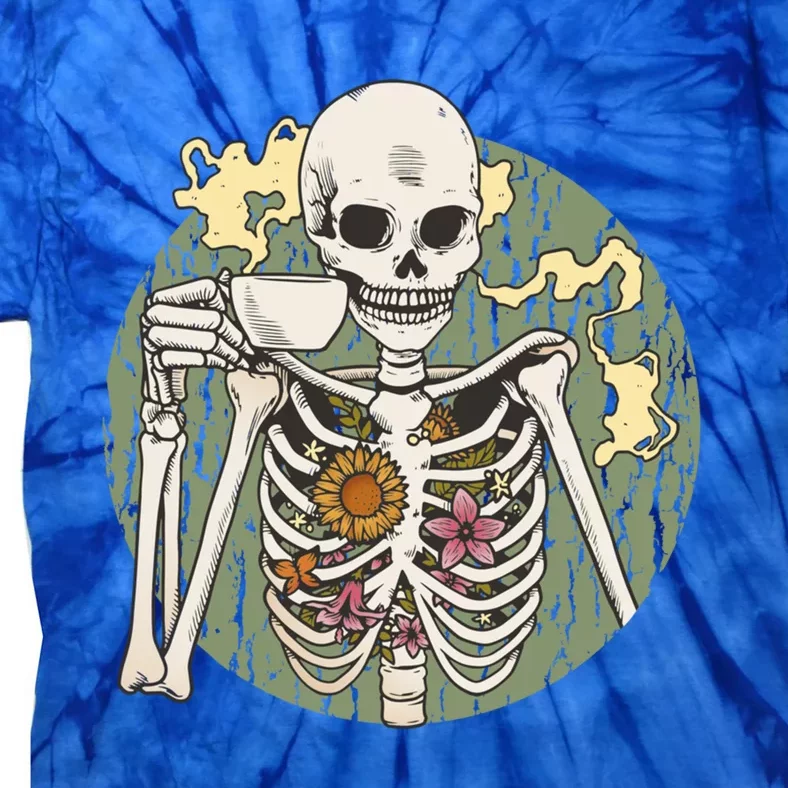 Skeleton With Steaming Cup Of Coffee Cool Gift Tie-Dye T-Shirt