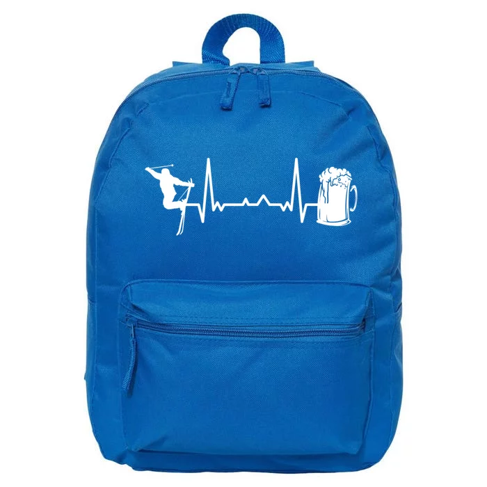 Skiing Winter Sports Funny Gift Heartbeat Ekg Skier Ski Skiing Cute Gift 16 in Basic Backpack