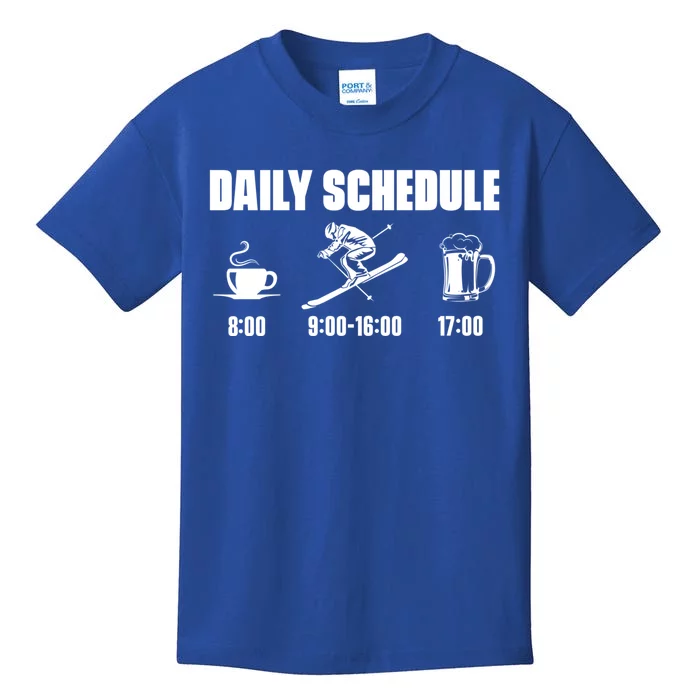 Skiing Winter Sports Gift Daily Schedule Ski Mountains Skiing Gift Kids T-Shirt