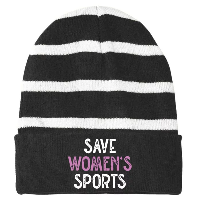 Save Womens Sports Support Riley Gaines Striped Beanie with Solid Band