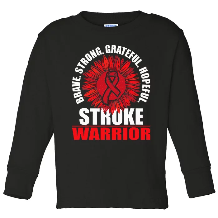 Stroke Warrior  Stroke Survivor Red Awareness Ribbon Toddler Long Sleeve Shirt