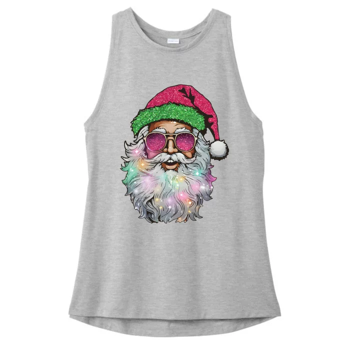 Santa With Sunglasses Christmas Ladies Tri-Blend Wicking Tank